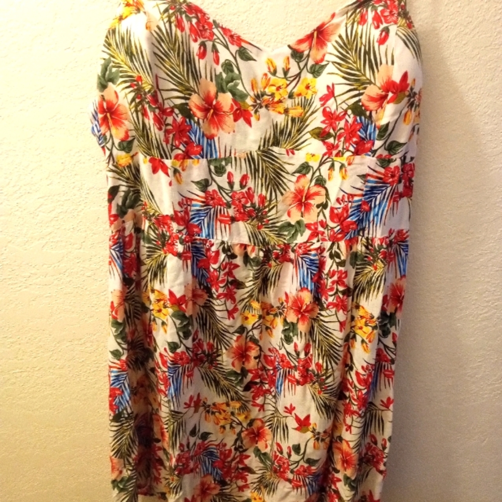 Hibiscus Palm Dress Adjustable straps . Cotton